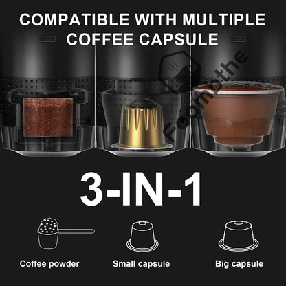 Portable Wireless Electric Espresso Coffee Maker for Car and Home - 3-in-1 Capsule and Powder Travel Solution