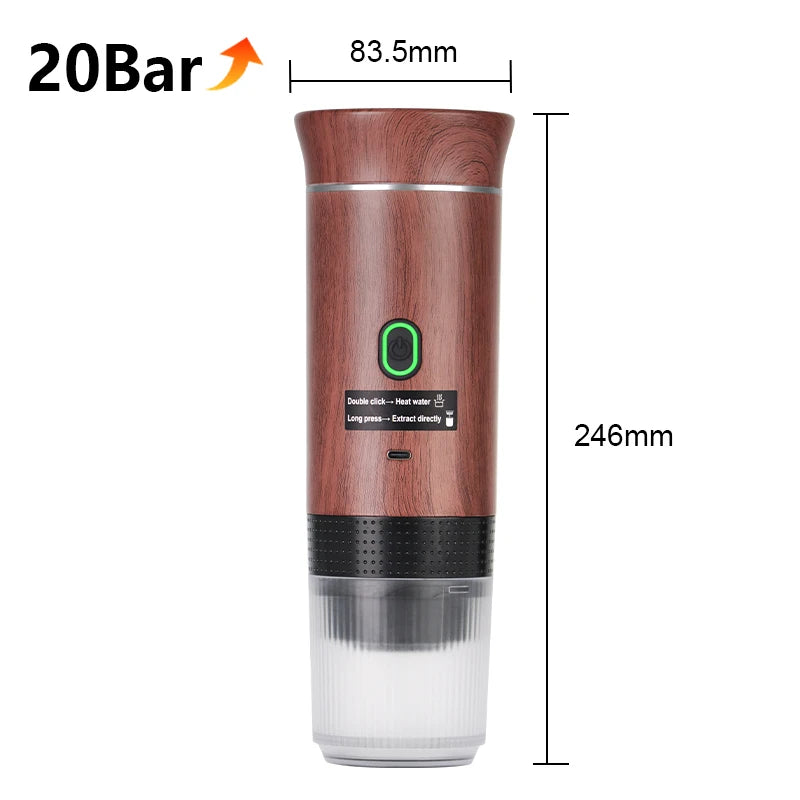 Portable Wireless Electric Espresso Coffee Maker for Car and Home - 3-in-1 Capsule and Powder Travel Solution