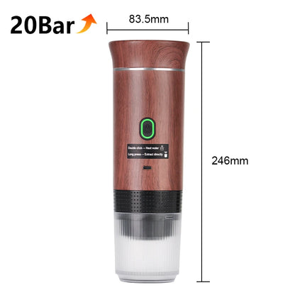 Portable Wireless Electric Espresso Coffee Maker for Car and Home - 3-in-1 Capsule and Powder Travel Solution