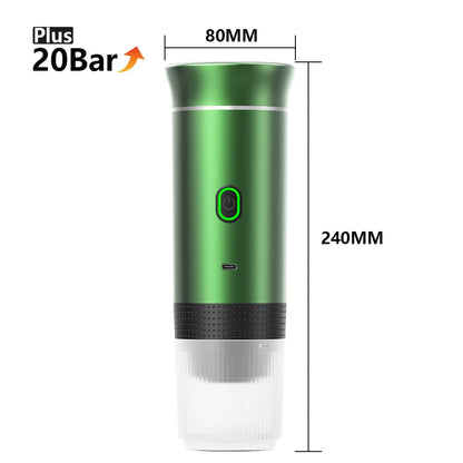 Portable Wireless Electric Espresso Coffee Maker for Car and Home - 3-in-1 Capsule and Powder Travel Solution